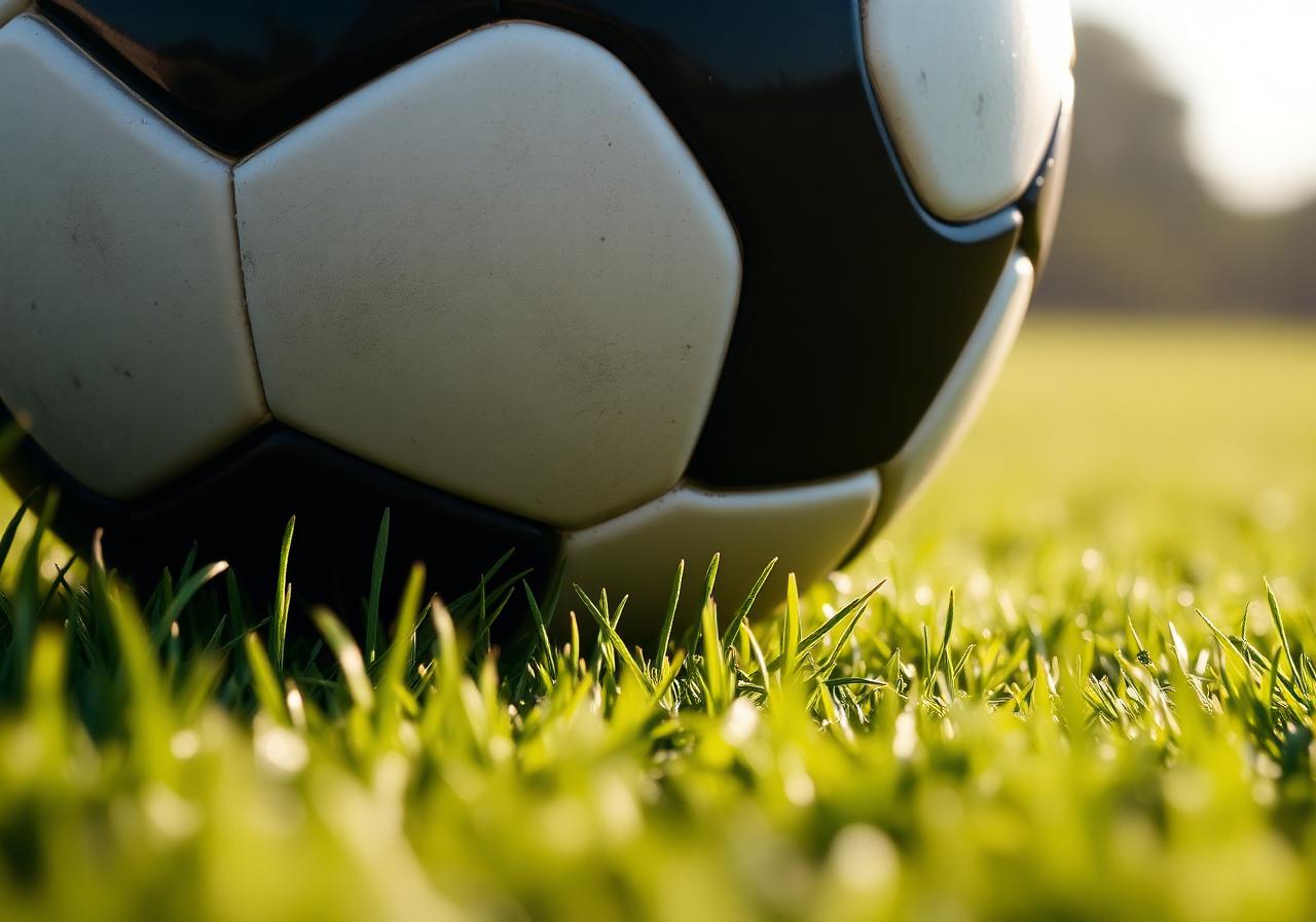 Soccer ball resting on fresh grass